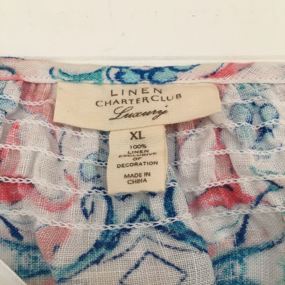 Charter Club Blue & Pink Linen Tunic Womens XL - Picture 2 of 6